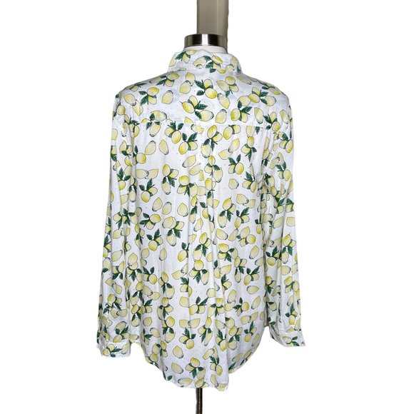 Beachlunchlounge L lemon print button up shirt white yellow - Picture 5 of 7